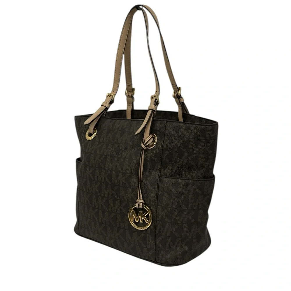 Michael Kors Jet Set Signature East West Brown Monogram Shoulder Bag Tote Purse - Picture 7 of 16